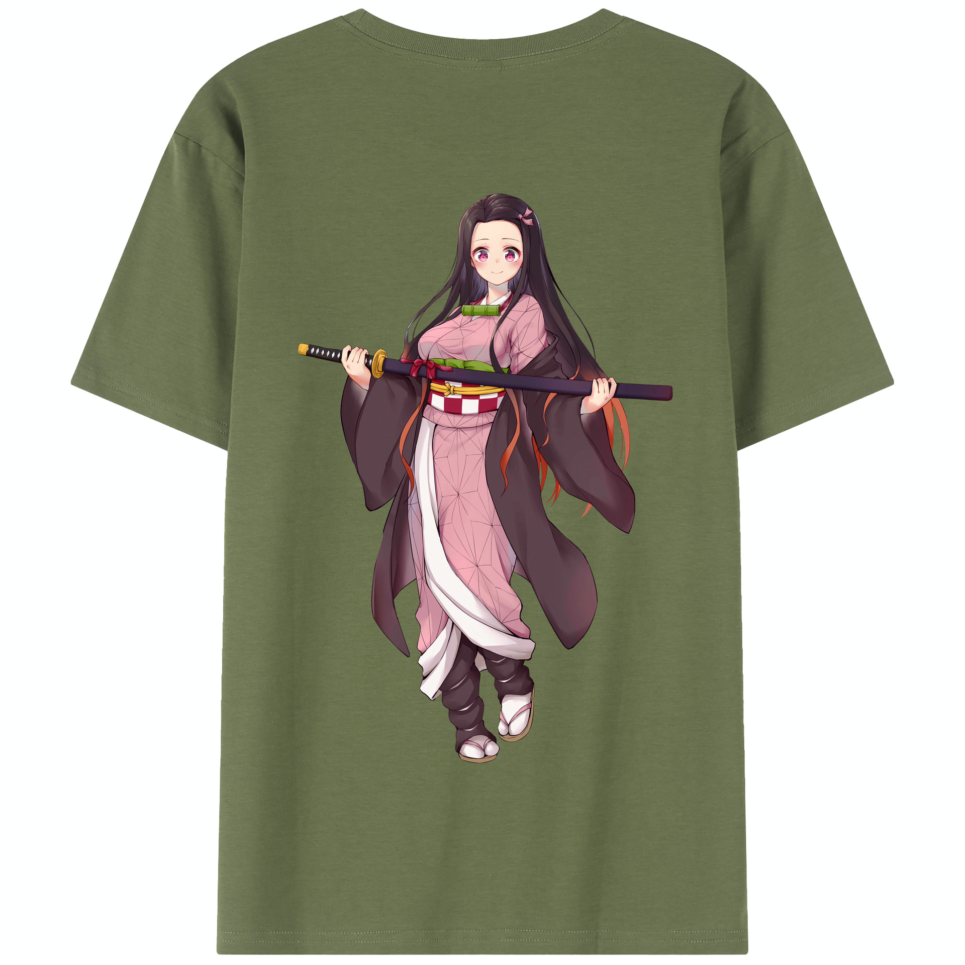 （画像用） 鬼滅の刃（きめつのやいば）竈門 禰󠄀豆子／かまど ねずこ Kamado Nezuko 綿100％半袖Tシャツ（背面プリント）